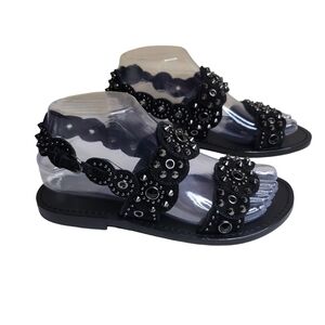 NWOB ASH Mantra women's black leather studded strappy flat sandals Szize 5.5